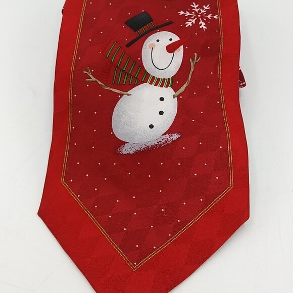 Cool Yule Red Snowman Snowflake Silk Tie Hallmark - Picture 1 of 10